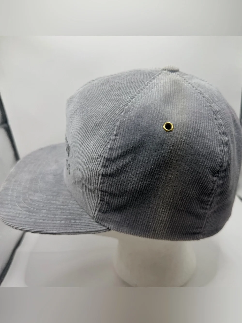 Vintage Morton Buildings Gray Corduroy USA Made Size-A-just SnapBack Cap